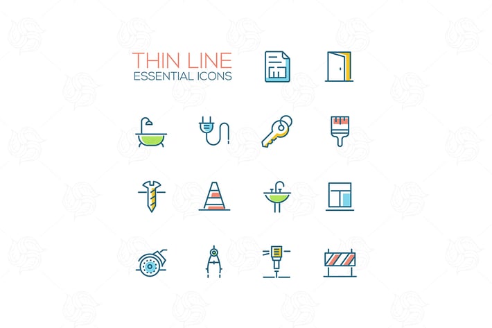 Home, Road Repair - Thin Line Icons Set