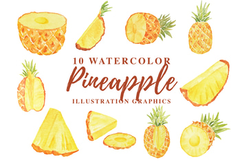 10 Watercolor Pineapple Illustration Graphics 