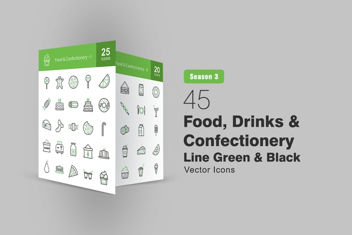 45 Food, Drinks & Confectionery Green Black Icons