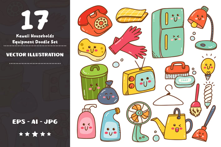 Kawaii Households Equipment Doodle Set