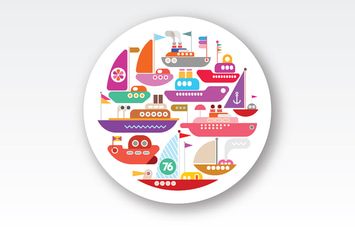 Ships and Yachts round shape vector design