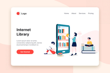 Internet Library flat concept for Landing page