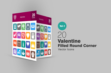 20 Valentine Filled Round Corner Icons
