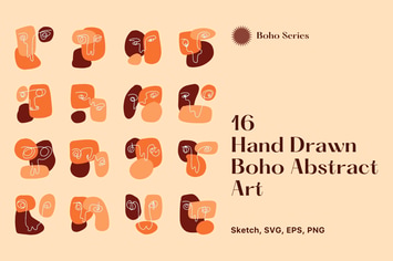 16 Hand Drawn Abstract Boho Art vol 2