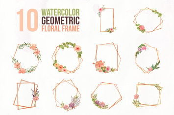 10 Watercolor Geometric Floral Frame Illustration 