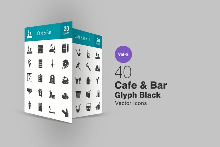 40 Cafe & Bar Glyph Icons