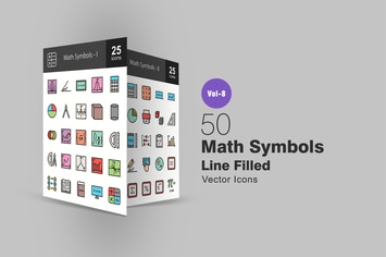 50 Math Symbols Line Filled Icons