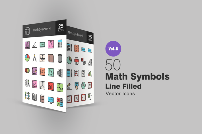 50 Math Symbols Line Filled Icons