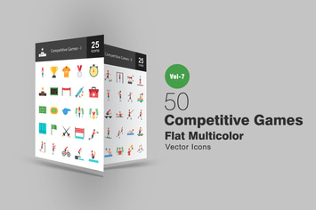 50 Competitive Games Flat Multicolor Icons