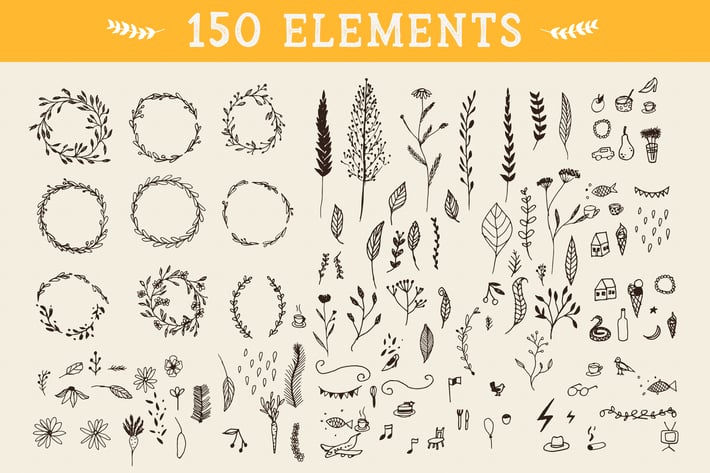 150 Floral Graphic Elements 