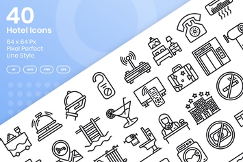 40 Hotel Icons Set - Line