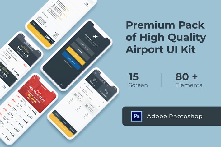 Flight and Ticket Booking UI KIT for Photoshop