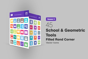 45 School and Geometric Tools Round Corner Icons