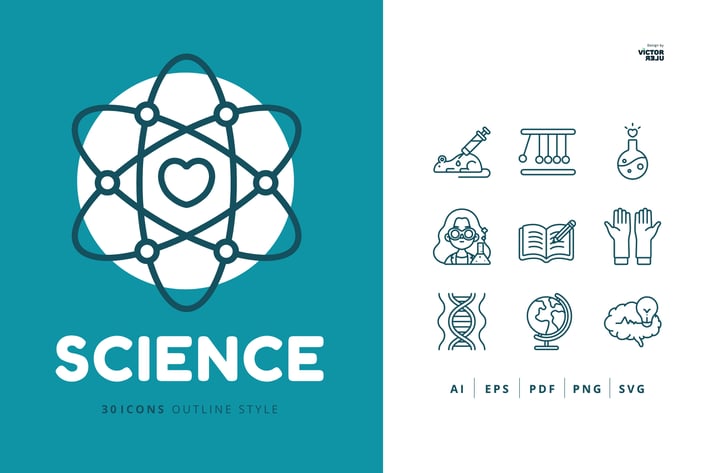 30 Icons Science Outline Style
