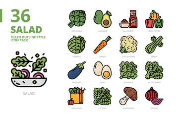 Salad Filled Outline Style Icon Set