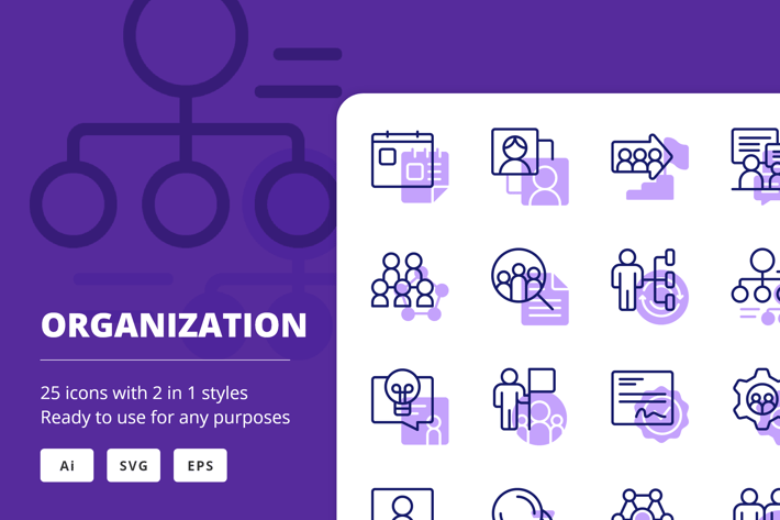 Organization Icons (Line and Solid)