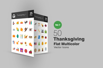 50 Thanksgiving Flat Multicolor Icons