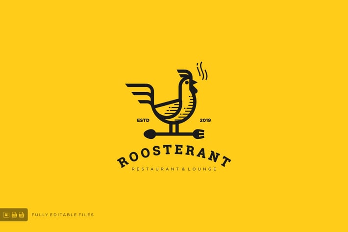 Rooster Line Art Style Logo Template