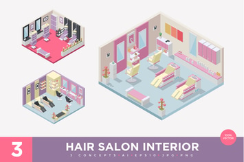 3 Isometric Hair Salon Interior Vector Set 1