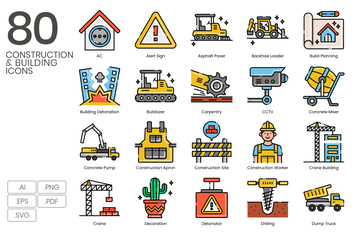 80 Construction & Building Line Icons