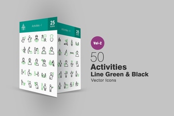 50 Activities Line Green & Black Icons