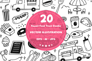 Kawaii Food Truck Doodle Set