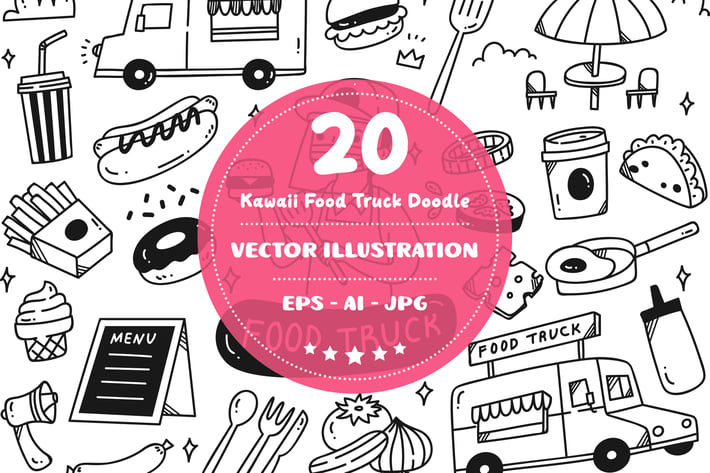 Kawaii Food Truck Doodle Set