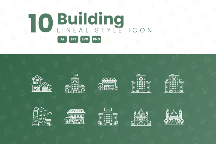 10 Building Detailed Icon Collection
