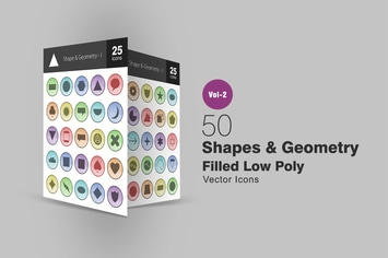 50 Shapes & Geometry Filled Low Poly Icons
