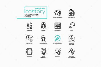 Vaccination - line design style icons set