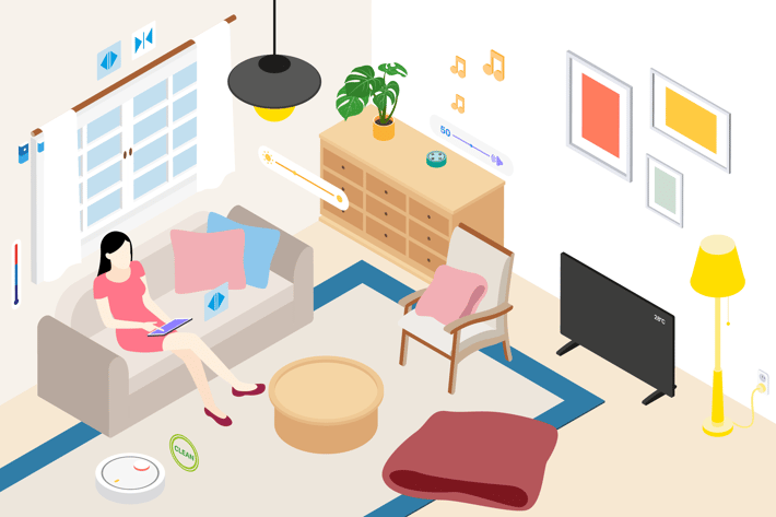 Smart Home Livingroom Isometric Illustration