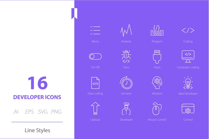Development Icon Set Line Styles