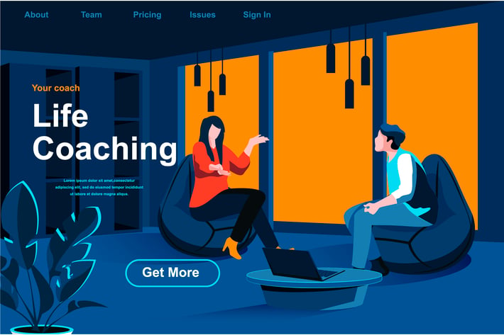 Coaching Isometric Web Page Flat Concept