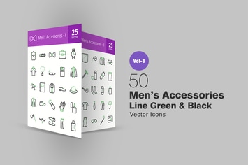 50 Men's Accessories Green & Black Line Icons