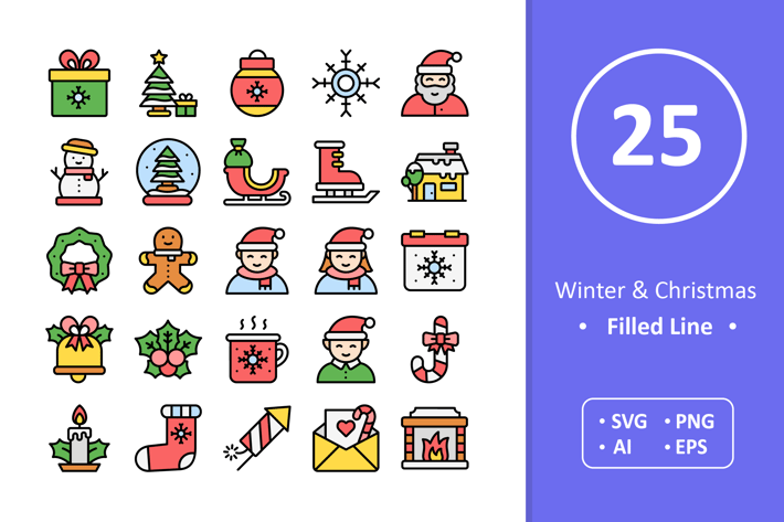 Winter & Christmas Icons - Filled Line