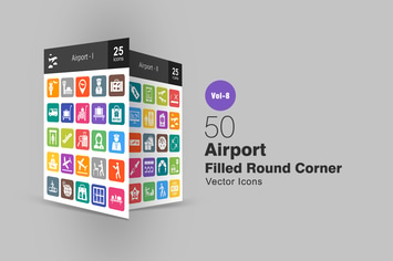 50 Airport Filled Round Corner Icons