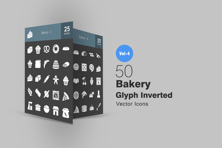 50 Bakery Glyph Inverted Icons