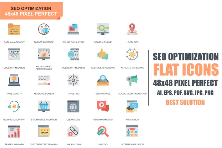 Simple Set Seo and Web Optimization Flat Icons