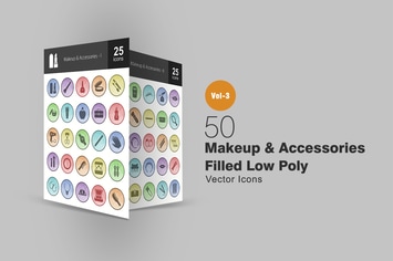 50 Makeup & Accessories Filled Low Poly Icons
