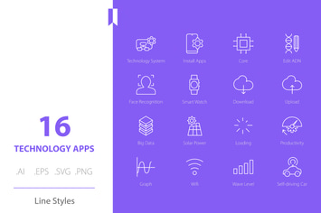 Technology Icon Set Line Styles