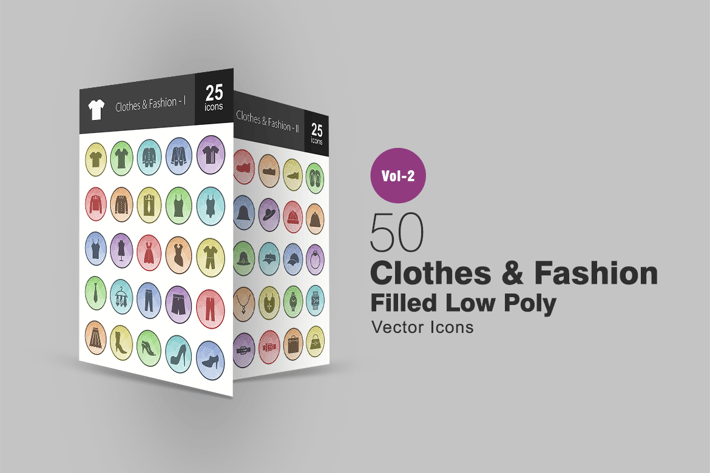 50 Clothes & Fashion Filled Low Poly Icons