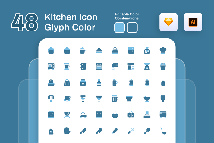 Kitchen Glyph Color Icon Set
