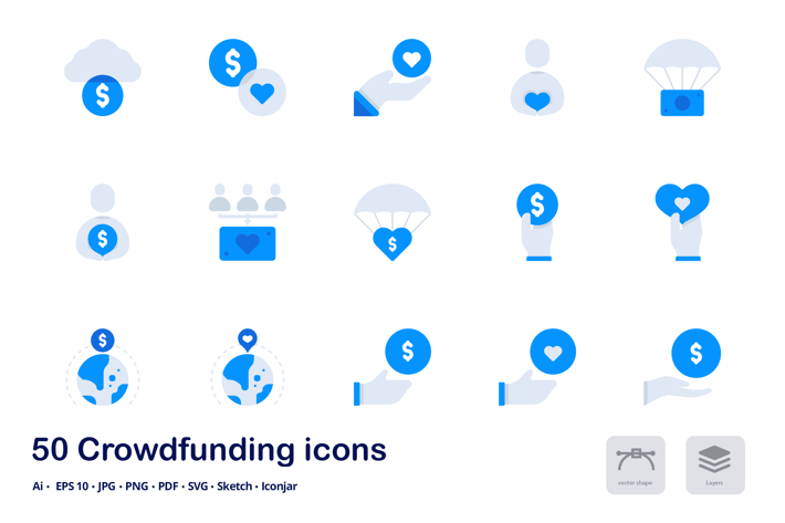 Crowdfunding Accent Duo Tone Flat Icons