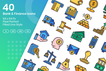 40 Bank & Finance Icons Set - Filled Line
