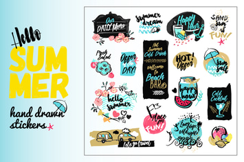 Set of hand drawn watercolor signs of summer 