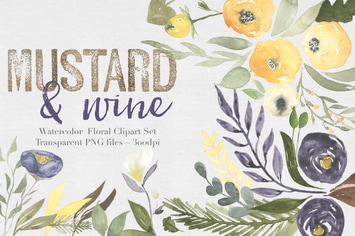 Mustard & Wine Watercolor Clipart Set