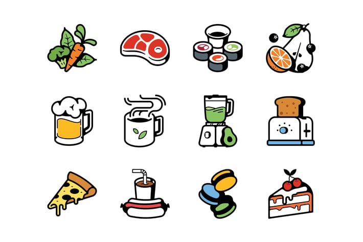 Food and beverages color icons