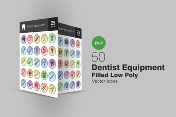 50 Dentist Equipment Filled Low Poly Icons