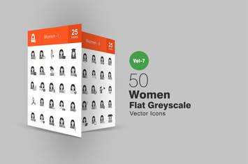 50 Women Flat Greyscale Icons