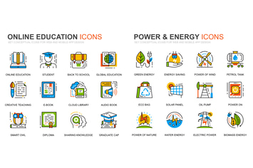 Education and Power Industry Line Icons Set